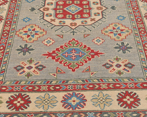 4x6 Gray Kuba Afghan Hand Knotted Wool Area Rug